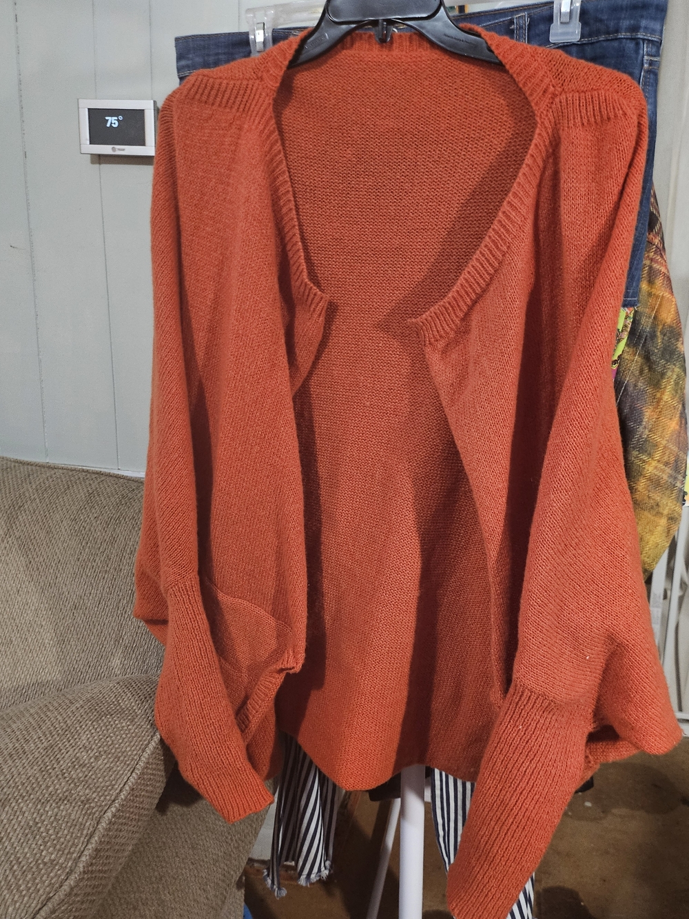SHEIN Open-Front Rust-Orange Knit Cardigan